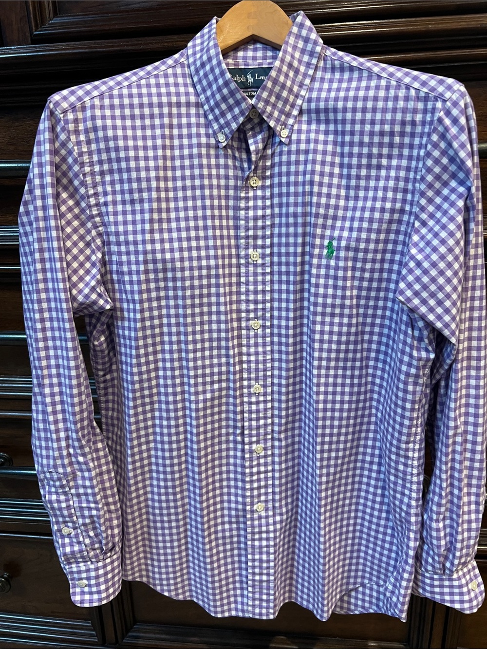 Ralph Lauren Purple and White Gingham Button-Down Shirt